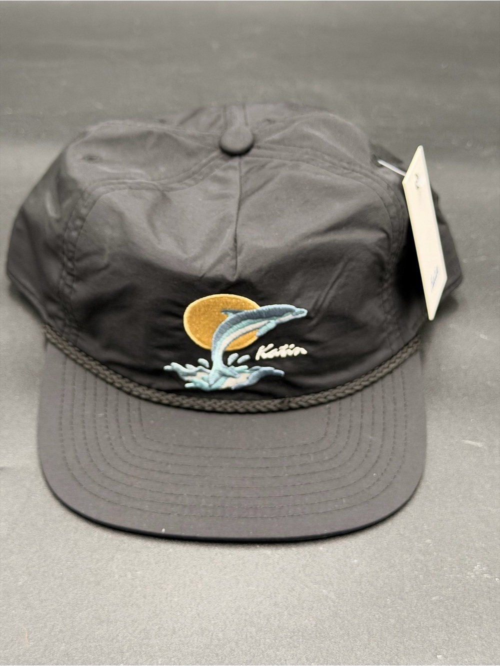 Katin Black Fishing Dolphin Embroidered Rope Brim Cap